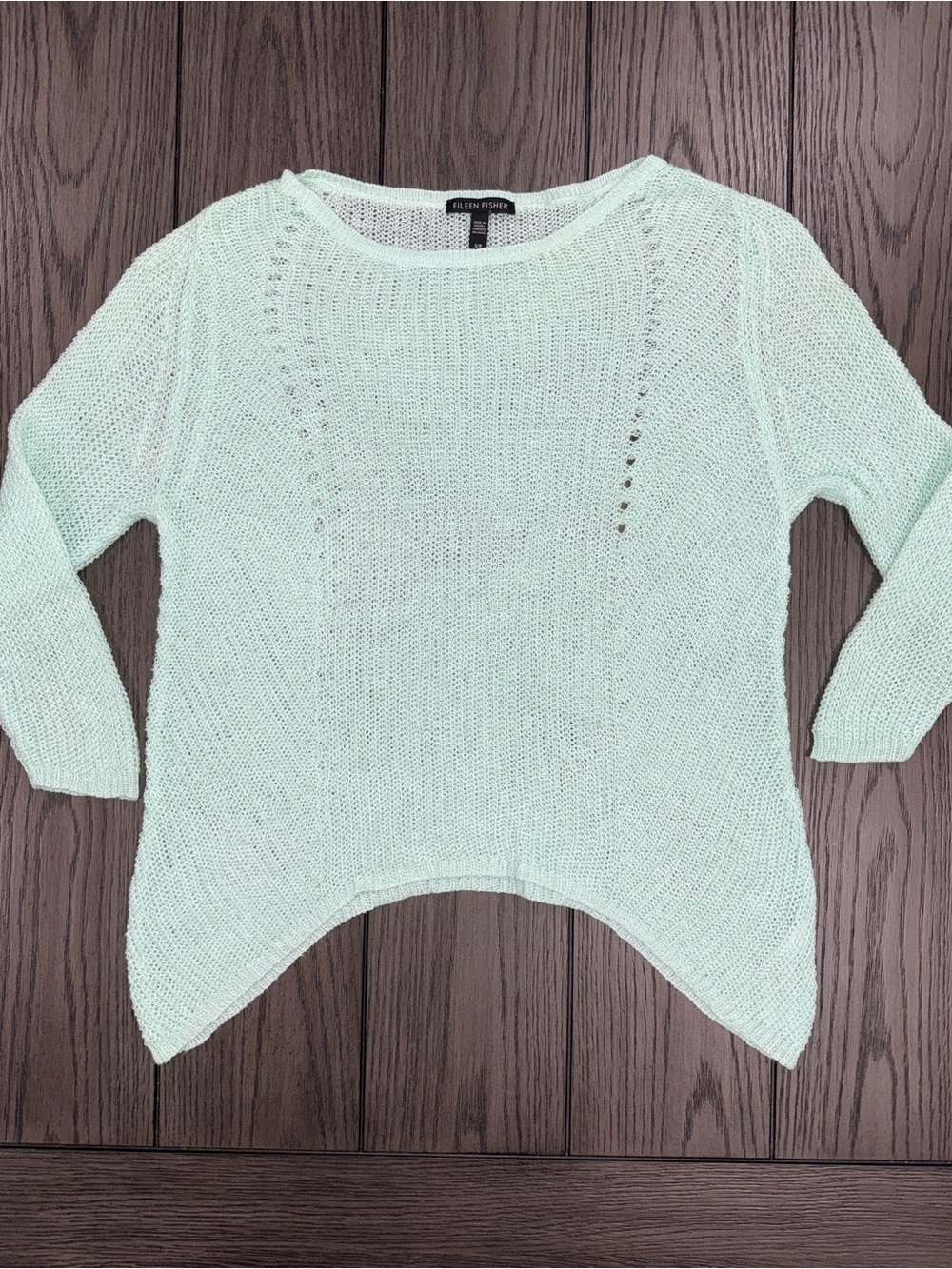 Eileen Fisher Organic Linen Open Knit Sweater Mint Green Size S Quiet Luxury